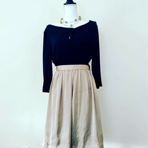 Vince Camuto gently worn part dress black top, gold skirt size L
